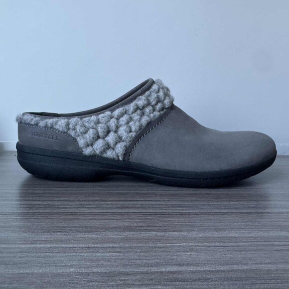 Merrell Women's Encore Kassie Gray Nubuck Wool Winter Clogs Mules  $85 - Picture 9 of 12